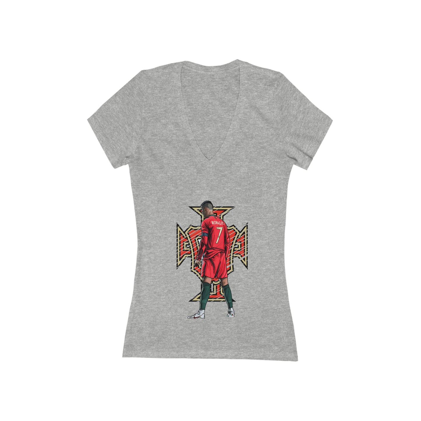 CR7 Free Kick Pose Portugal Logo Women's Jersey Short Sleeve Deep V-Neck Tee