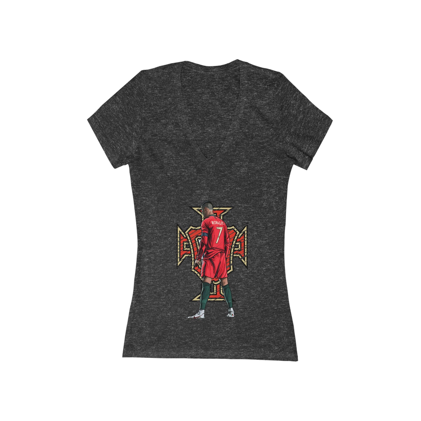 CR7 Free Kick Pose Portugal Logo Women's Jersey Short Sleeve Deep V-Neck Tee