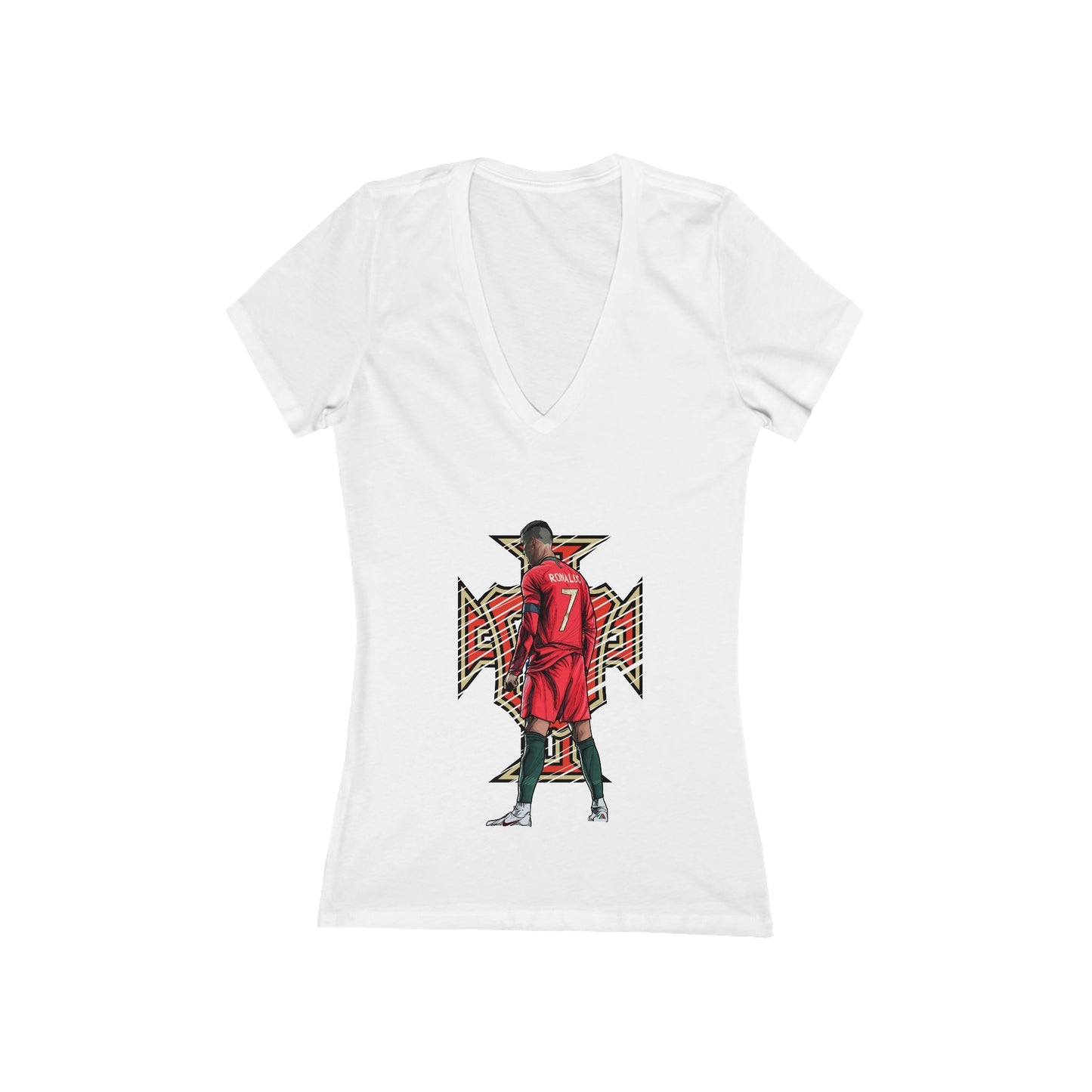 CR7 Free Kick Pose Portugal Logo Women's Jersey Short Sleeve Deep V-Neck Tee