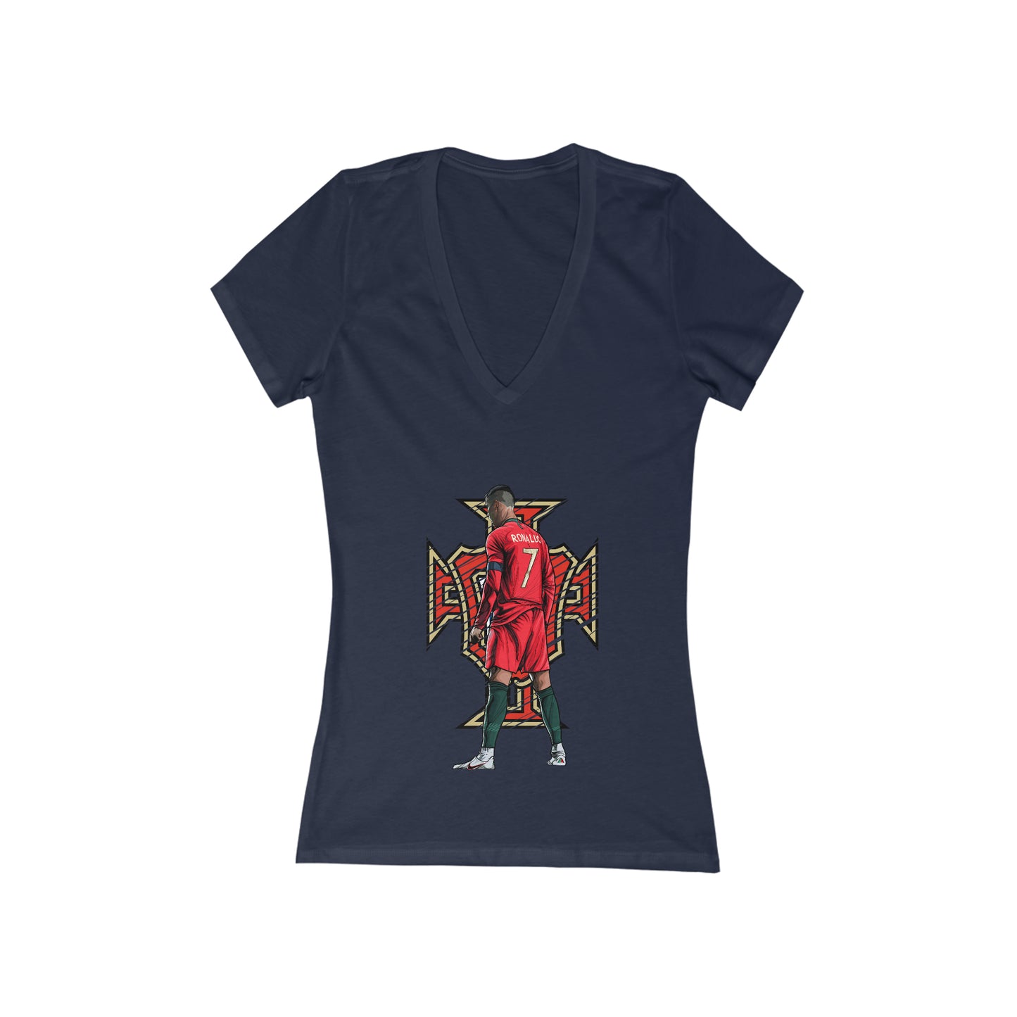 CR7 Free Kick Pose Portugal Logo Women's Jersey Short Sleeve Deep V-Neck Tee