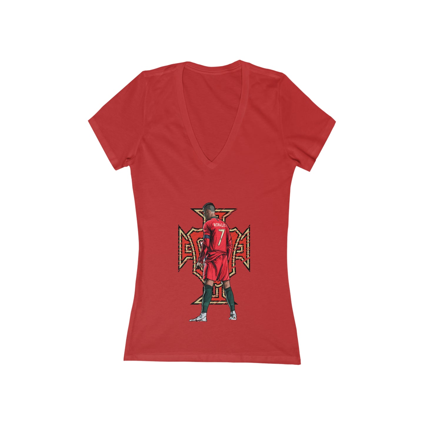CR7 Free Kick Pose Portugal Logo Women's Jersey Short Sleeve Deep V-Neck Tee