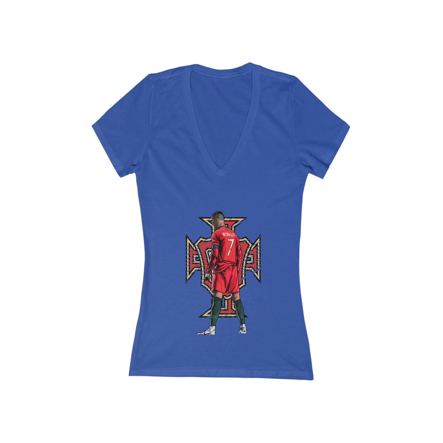 CR7 Free Kick Pose Portugal Logo Women's Jersey Short Sleeve Deep V-Neck Tee