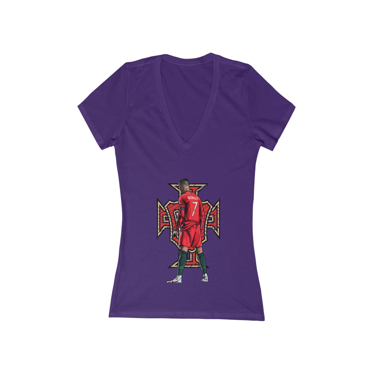 CR7 Free Kick Pose Portugal Logo Women's Jersey Short Sleeve Deep V-Neck Tee