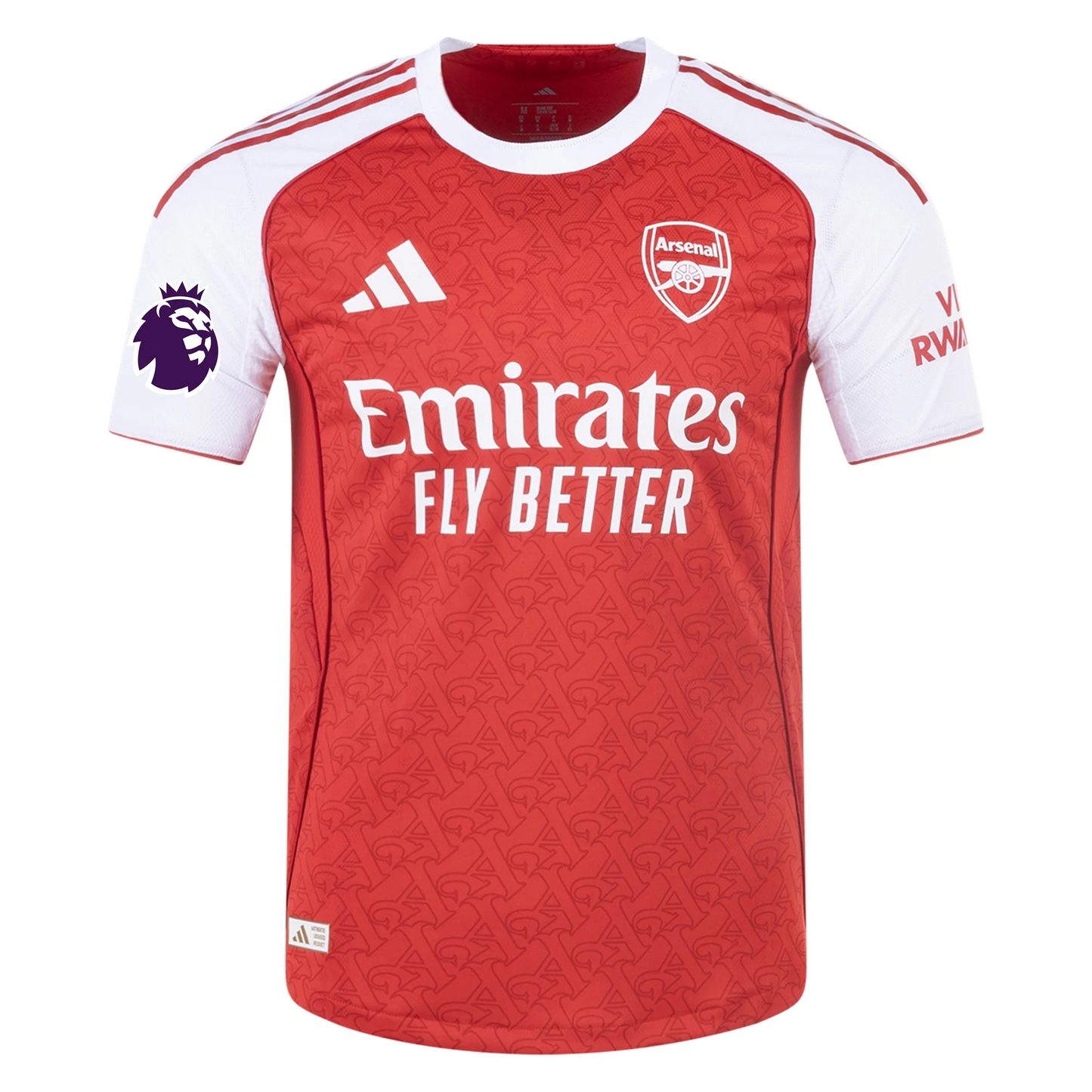 Red and white sports jersey with Arsenal and Emirates branding on a white background