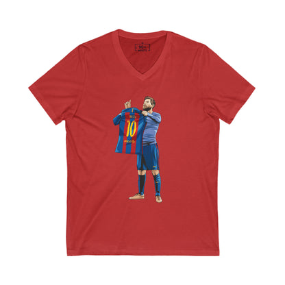El Clasico Iconic Messi Celebration Unisex Jersey Short Sleeve V-Neck Tee