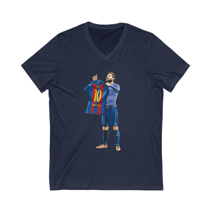 El Clasico Iconic Messi Celebration Unisex Jersey Short Sleeve V-Neck Tee
