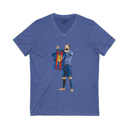 El Clasico Iconic Messi Celebration Unisex Jersey Short Sleeve V-Neck Tee