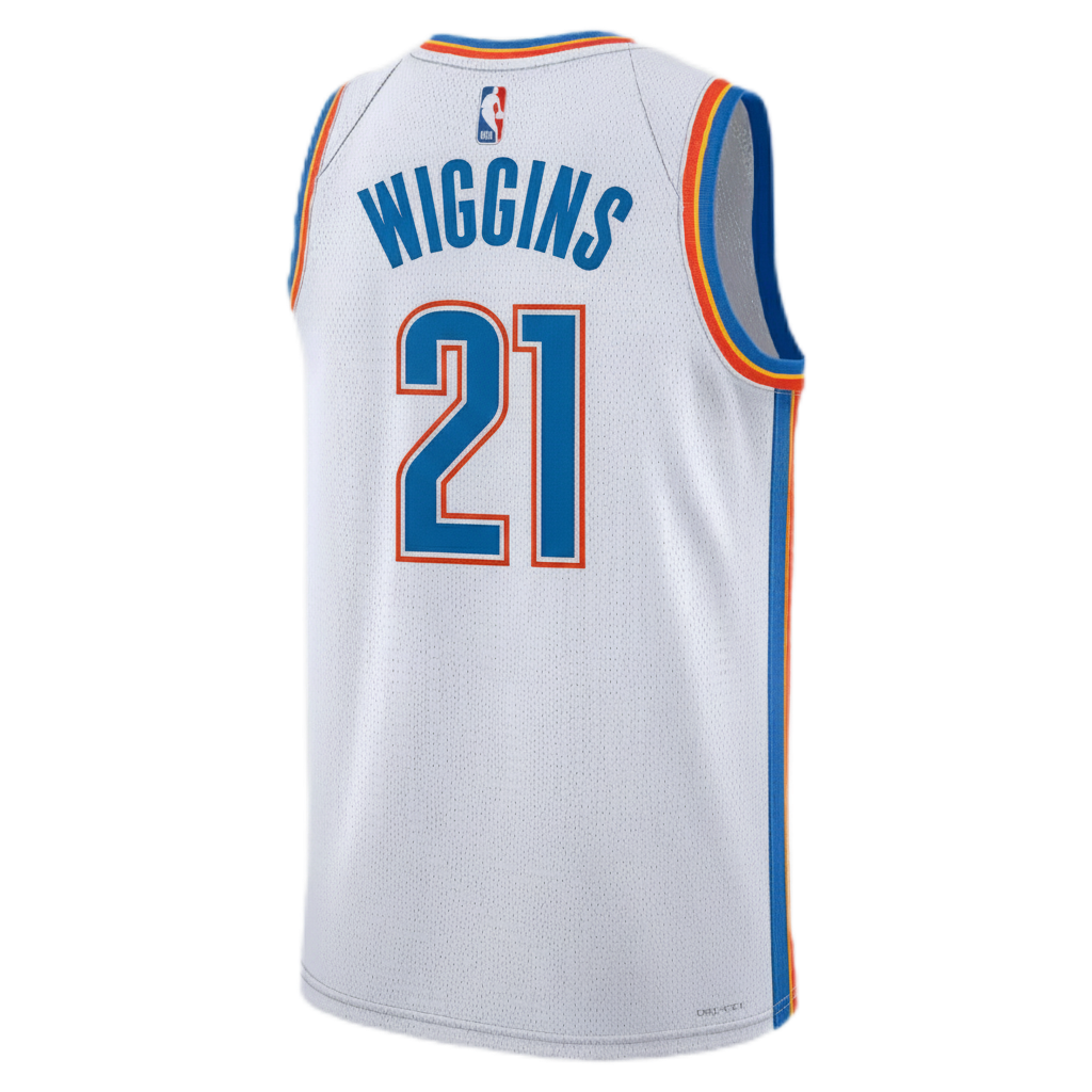 Aaron Wiggins White Association Jersey, OKC Thunder White Jersey, Association Edition, Aaron Wiggins #21 Gear, Classic Thunder Uniform.