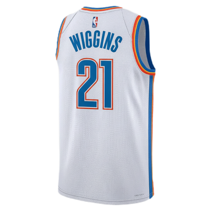 Aaron Wiggins White Association Jersey, OKC Thunder White Jersey, Association Edition, Aaron Wiggins #21 Gear, Classic Thunder Uniform.