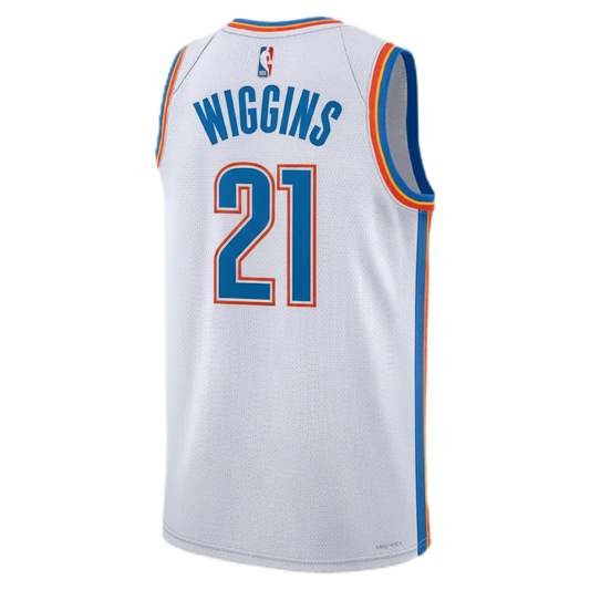 Aaron Wiggins White Association Jersey, OKC Thunder White Jersey, Association Edition, Aaron Wiggins #21 Gear, Classic Thunder Uniform.