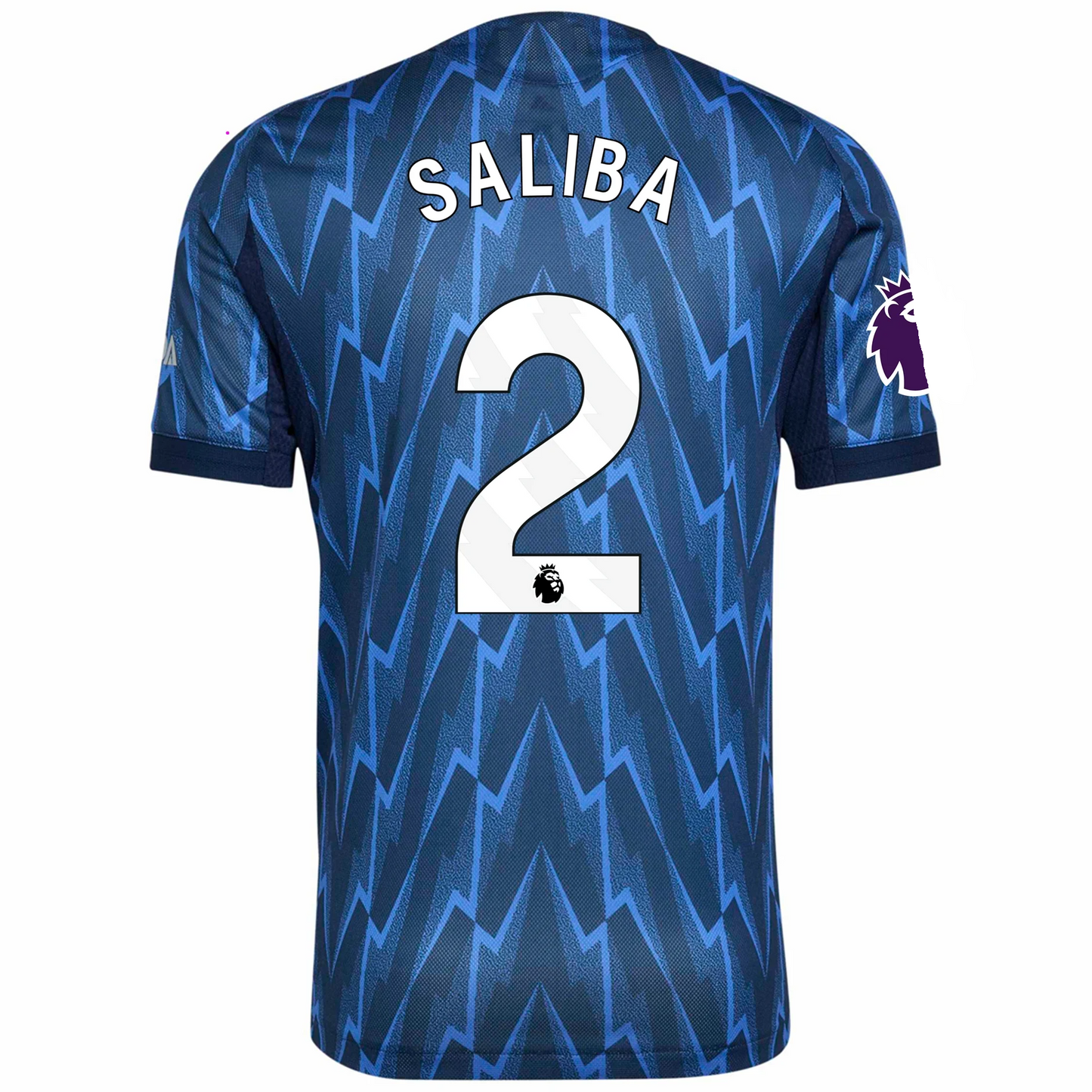 Blue sports jersey with 'Saliba' and number '2' on a white background CHELSEA SOCCER SHIRT