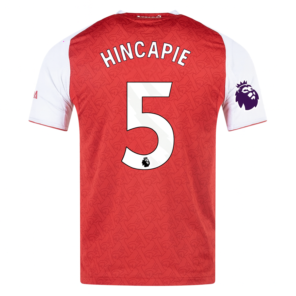 Red soccer jersey with 'Hincapie' and number '5', featuring arsenal logo 
