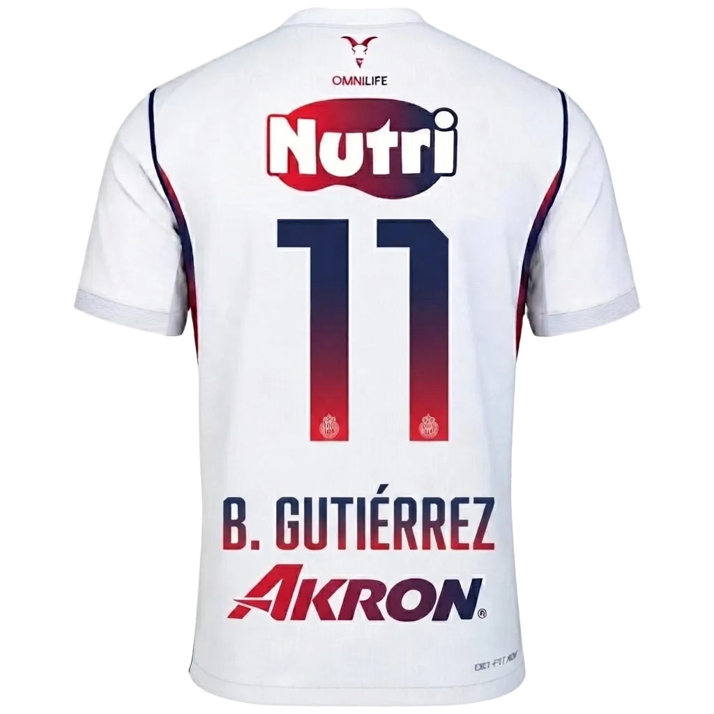 White Camilife soccer jersey shown from the back, featuring the number 11 with a red-to-blue gradient, and sponsor logos Nutri and Akron.