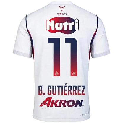 White Camilife soccer jersey shown from the back, featuring the number 11 with a red-to-blue gradient, and sponsor logos Nutri and Akron.