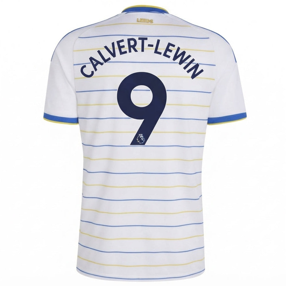 White LeMM jersey with blue and yellow horizontal stripes, featuring 'CALVERT-LEWIN' and the number '9' printed on the back.
