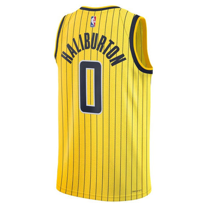 Indiana Pacers Gold Statement Edition Jersey Tyrese Haliburton #0 back