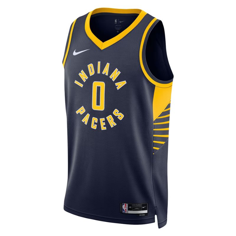 Indiana Pacers Navy Icon Edition Jersey Tyrese Haliburton #0 front