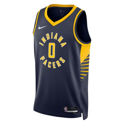 Indiana Pacers Navy Icon Edition Jersey Tyrese Haliburton #0 front