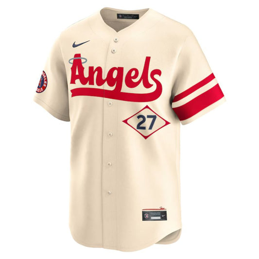 Los Angeles Angels Cream Jersey Trout #27 front