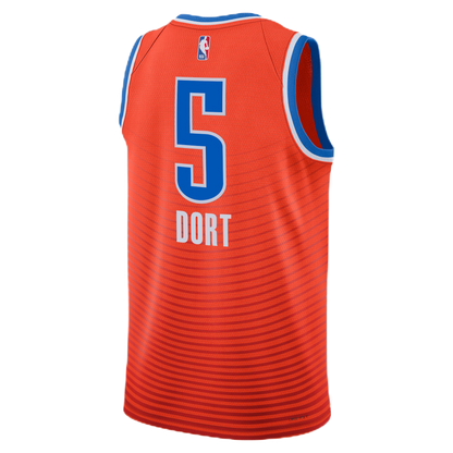 Luguentz Dort Jersey, OKC Thunder Statement Jersey, Orange Basketball Jersey, #5 Dort Jersey, Oklahoma City Thunder Statement Edition, Fan Gear, Statement Edition Swingman.
