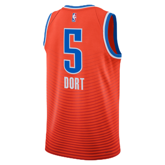 Luguentz Dort Jersey, OKC Thunder Statement Jersey, Orange Basketball Jersey, #5 Dort Jersey, Oklahoma City Thunder Statement Edition, Fan Gear, Statement Edition Swingman.