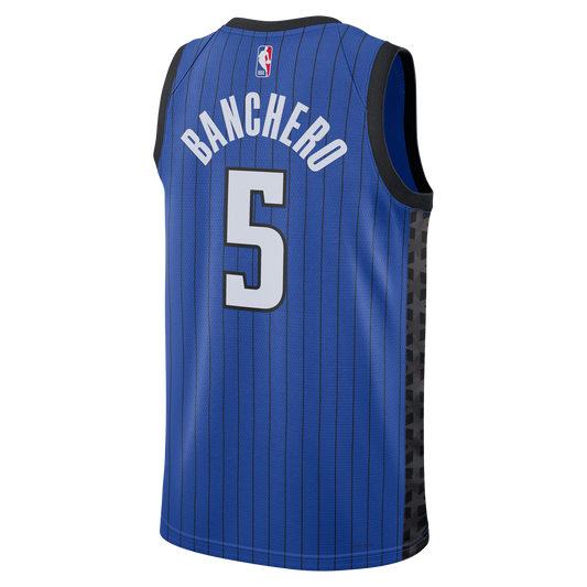 Paolo Banchero Jersey, Orlando Magic Statement Jersey, Blue Magic Pinstripe, Banchero #5 Statement, Jersey, Paolo Banchero Blue, Orlando Magic Statement Edition.