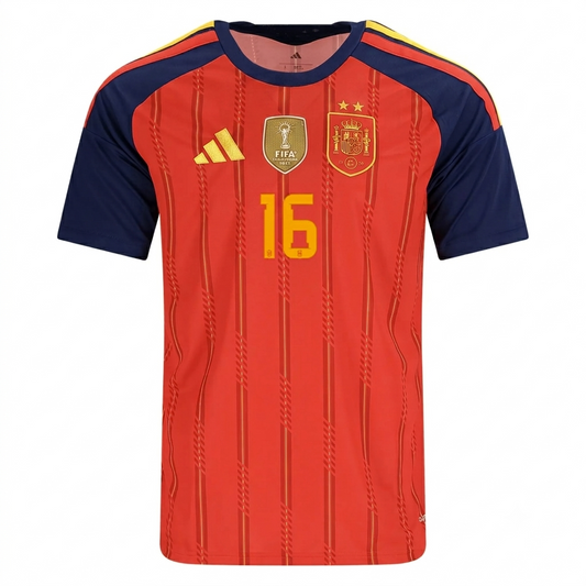 Spain 2026 Home Jersey Rodri #16  - 2 Stars